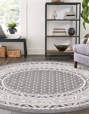 Gray 3' 7 x 3' 7 Williamsburg Round Area Rug 100% Polypropylene With Cotton Backing Durable Easy Clean Stain Resistant Carpet for Sale at Rug Engine
