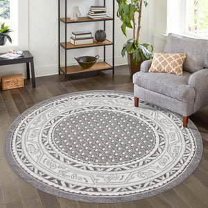 Gray 3' 7 x 3' 7 Williamsburg Round Area Rug 100% Polypropylene With Cotton Backing Durable Easy Clean Stain Resistant Carpet for Sale at Rug Engine