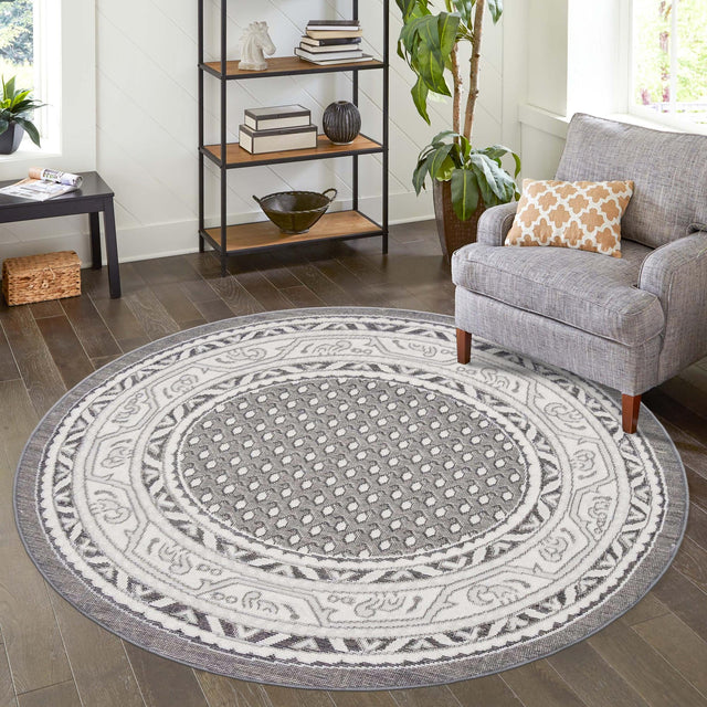 Gray 3' 7 x 3' 7 Williamsburg Round Area Rug 100% Polypropylene With Cotton Backing Durable Easy Clean Stain Resistant Carpet for Sale at Rug Engine