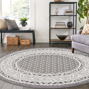 Gray 3' 7 x 3' 7 Williamsburg Round Area Rug 100% Polypropylene With Cotton Backing Durable Easy Clean Stain Resistant Carpet for Sale at Rug Engine