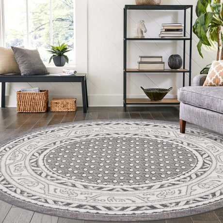 Gray 3' 7 x 3' 7 Williamsburg Round Area Rug 100% Polypropylene With Cotton Backing Durable Easy Clean Stain Resistant Carpet for Sale at Rug Engine
