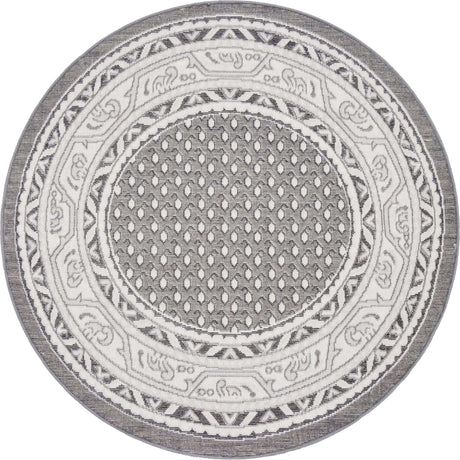 Gray 3' 7 x 3' 7 Williamsburg Round Area Rug 100% Polypropylene With Cotton Backing Durable Easy Clean Stain Resistant Carpet for Sale at Rug Engine