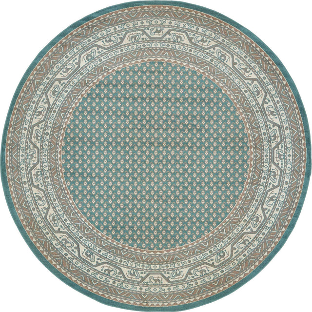 Turquoise 3' 7 x 3' 7 Williamsburg Round Area Rug 100% Polypropylene With Cotton Backing Durable Easy Clean Stain Resistant Carpet for Sale at Rug Engine