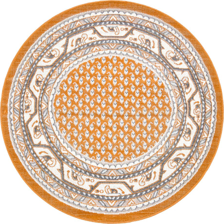 Orange 3' 7 x 3' 7 Williamsburg Round Area Rug 100% Polypropylene With Cotton Backing Durable Easy Clean Stain Resistant Carpet for Sale at Rug Engine