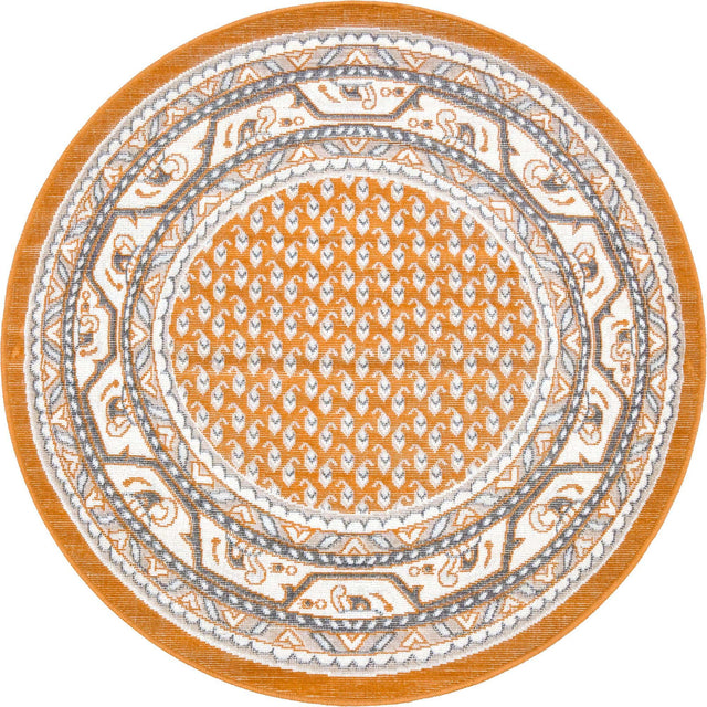 Orange 3' 7 x 3' 7 Williamsburg Round Area Rug 100% Polypropylene With Cotton Backing Durable Easy Clean Stain Resistant Carpet for Sale at Rug Engine