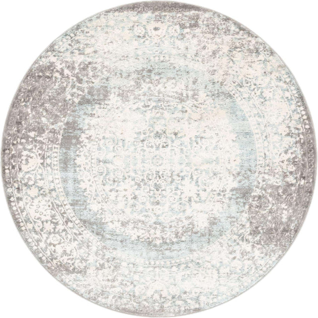 Light Blue 5' x 5' New Classical Round Area Rug 70% Polypropylene & 30% Polyester Traditional Vintage Distressed Carpet for Interior Design Home Decor for Sale at Rug Engine