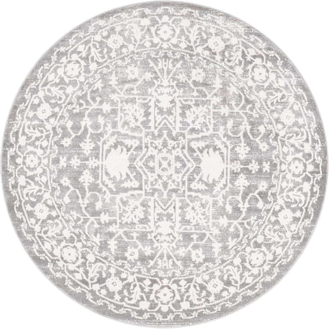 Light Gray 5' x 5' New Classical Round Area Rug 70% Polypropylene & 30% Polyester Traditional Vintage Distressed Carpet for Interior Design Home Decor for Sale at Rug Engine