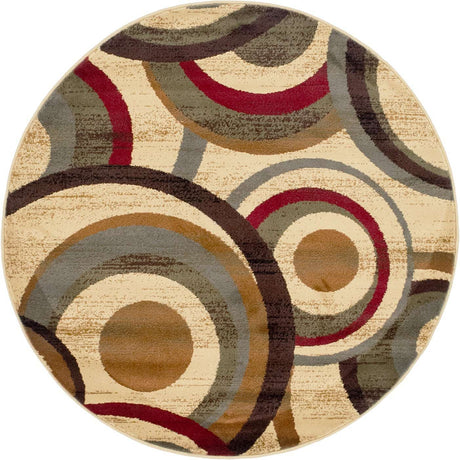 Beige 4' 1 x 4' 1 Barista Round Area Rug 100% Polypropylene Abstract Modern Geometric Carpet for Living Room Dining Office Dorm Room Decor for Sale at Rug Engine