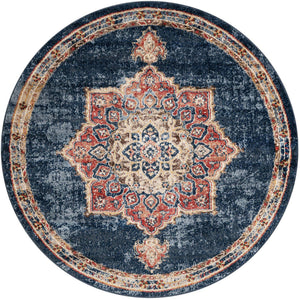 Dark Blue 5' x 5' Utopia Round Area Rug Traditional Vintage Persian Inspired Vivid Color Durable Carpet for Unique Interiors for Sale at Rug Engine