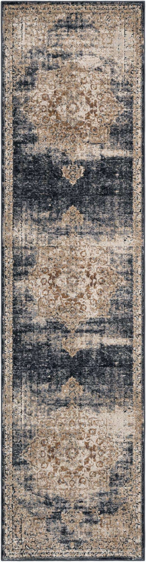 Dark Blue 2' 7 x 10' Chateau Runner Area Rug 85% Polypropylene & 15% Chenille With Cotton Backing Traditional Vintage Distressed Carpet for Classical Interior Design Decorating for Sale at Rug Engine