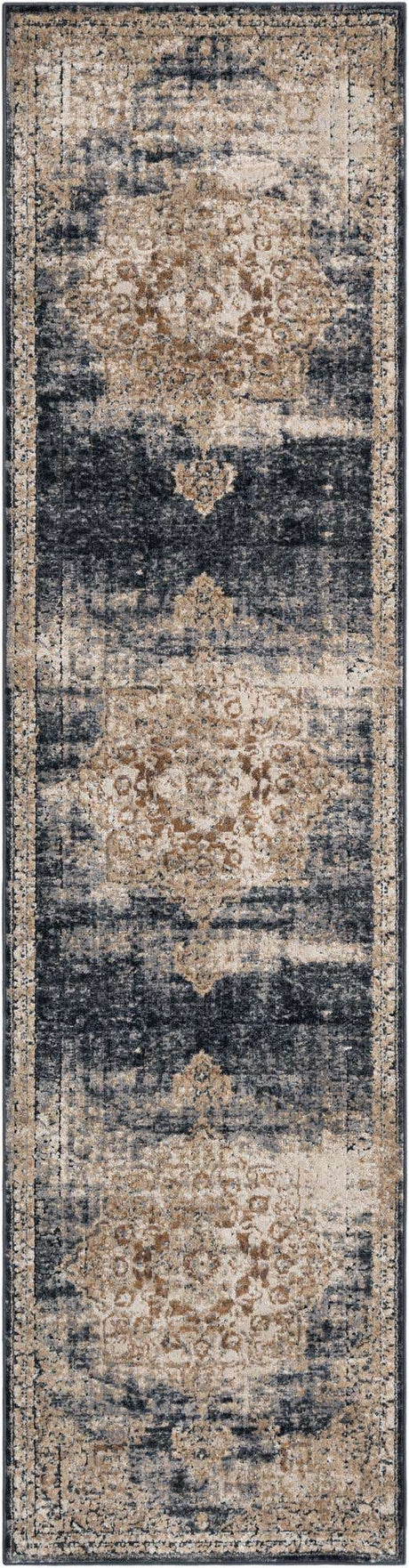 Dark Blue 2' 7 x 10' Chateau Runner Area Rug 85% Polypropylene & 15% Chenille With Cotton Backing Traditional Vintage Distressed Carpet for Classical Interior Design Decorating for Sale at Rug Engine