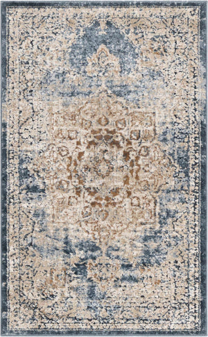 Dark Blue 2' x 3' 1 Chateau Rectangle Area Rug 85% Polypropylene & 15% Chenille With Cotton Backing Traditional Vintage Distressed Carpet for Classical Interior Design Decorating for Sale at Rug Engine