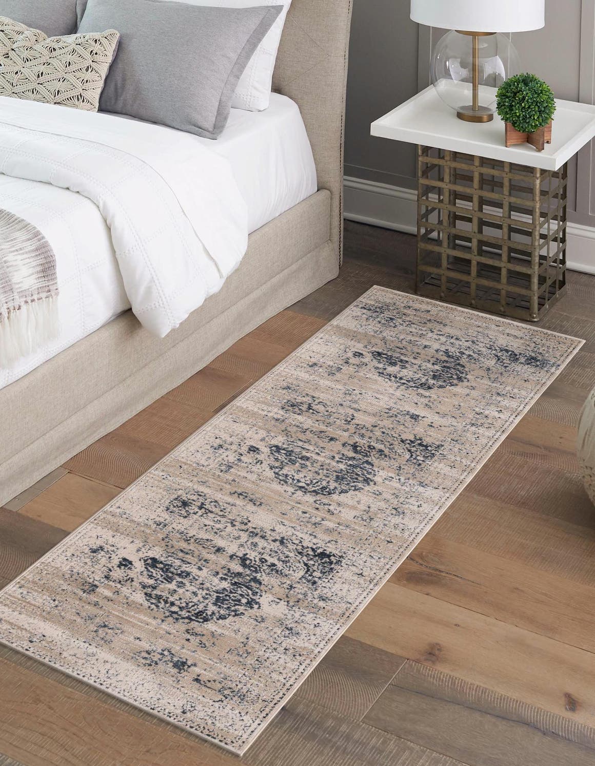 Dark Blue 2' 7 x 12' Chateau Runner Area Rug 85% Polypropylene & 15% Chenille With Cotton Backing Traditional Vintage Distressed Carpet for Classical Interior Design Decorating for Sale at Rug Engine