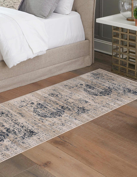 Dark Blue 2' 7 x 10' Chateau Runner Area Rug 85% Polypropylene & 15% Chenille With Cotton Backing Traditional Vintage Distressed Carpet for Classical Interior Design Decorating for Sale at Rug Engine