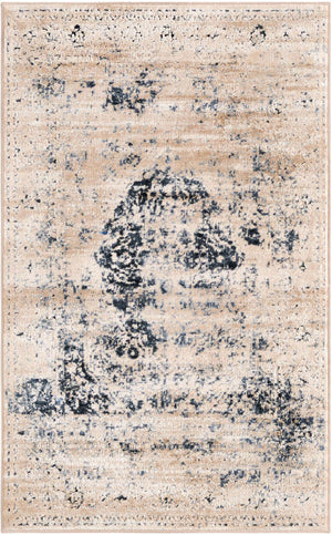 Dark Blue 2' x 3' 1 Chateau Rectangle Area Rug 85% Polypropylene & 15% Chenille With Cotton Backing Traditional Vintage Distressed Carpet for Classical Interior Design Decorating for Sale at Rug Engine