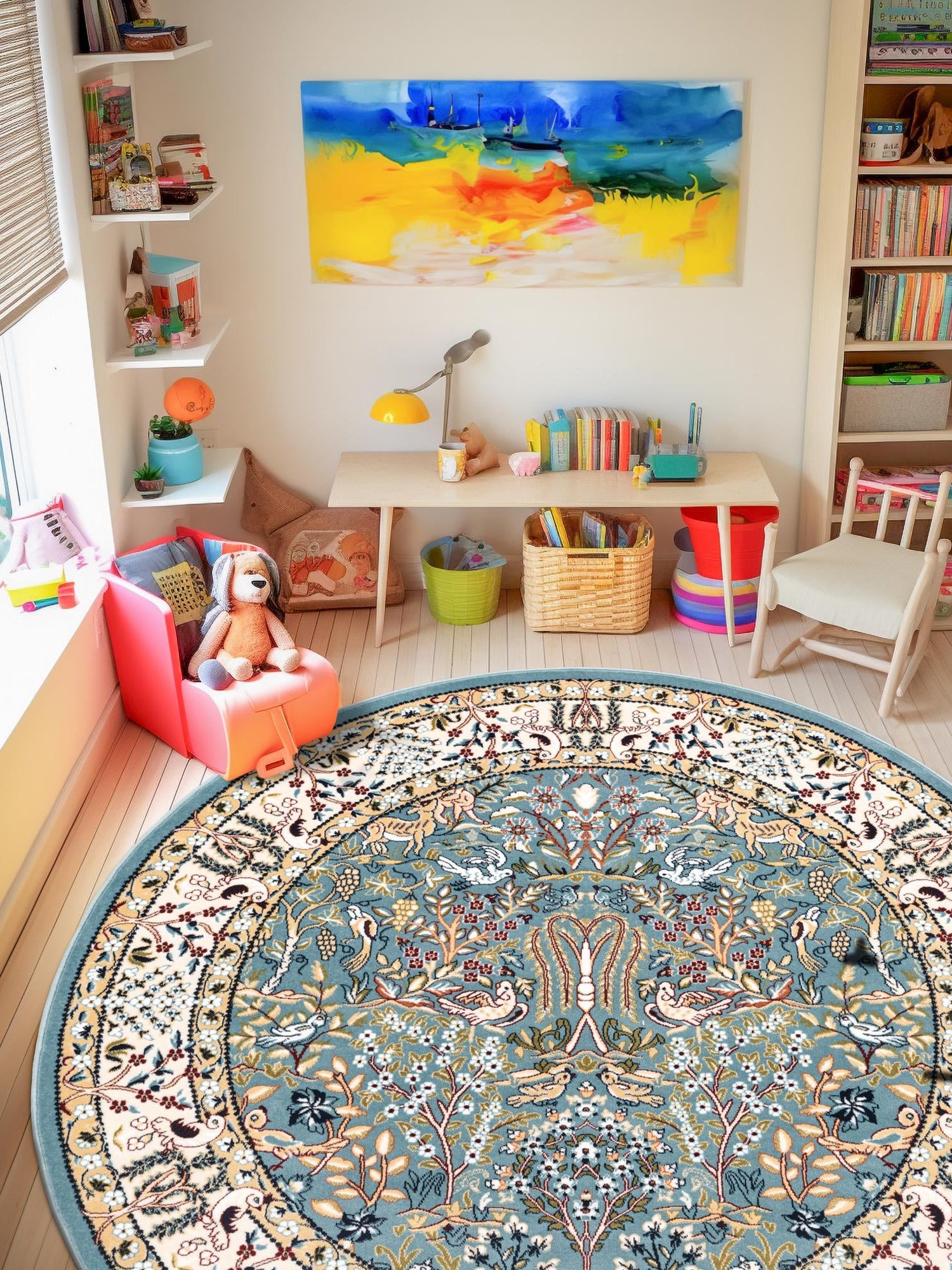 Blue 7' 10 x 8' Narenj Round Area Rug 85% Polypropylene & 15% Polyester Traditional Classic Carpet for Living, Dining, Bedrooms, Office for Sale at Rug Engine