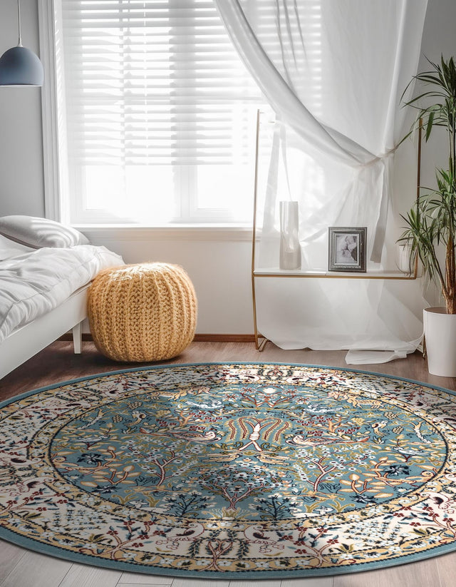 Blue 3' 1 x 3' 1 Narenj Round Area Rug 85% Polypropylene & 15% Polyester Traditional Classic Carpet for Living, Dining, Bedrooms, Office for Sale at Rug Engine