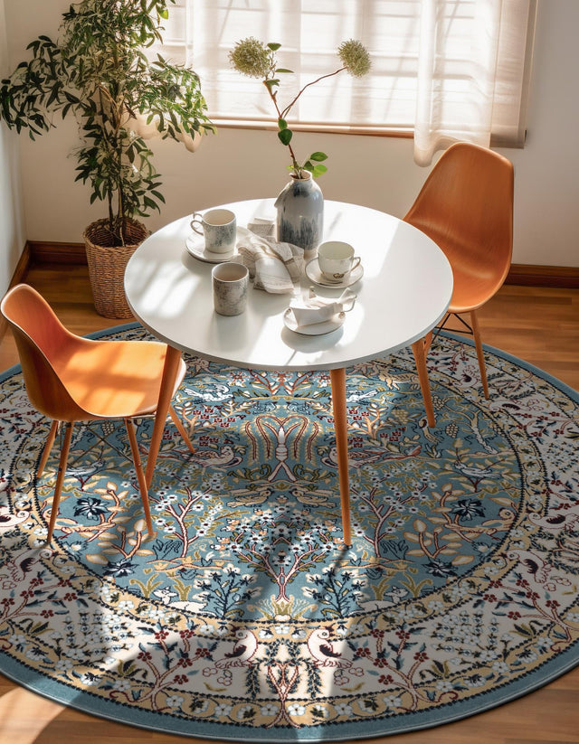 Blue 4' 1 x 4' 1 Narenj Round Area Rug 85% Polypropylene & 15% Polyester Traditional Classic Carpet for Living, Dining, Bedrooms, Office for Sale at Rug Engine