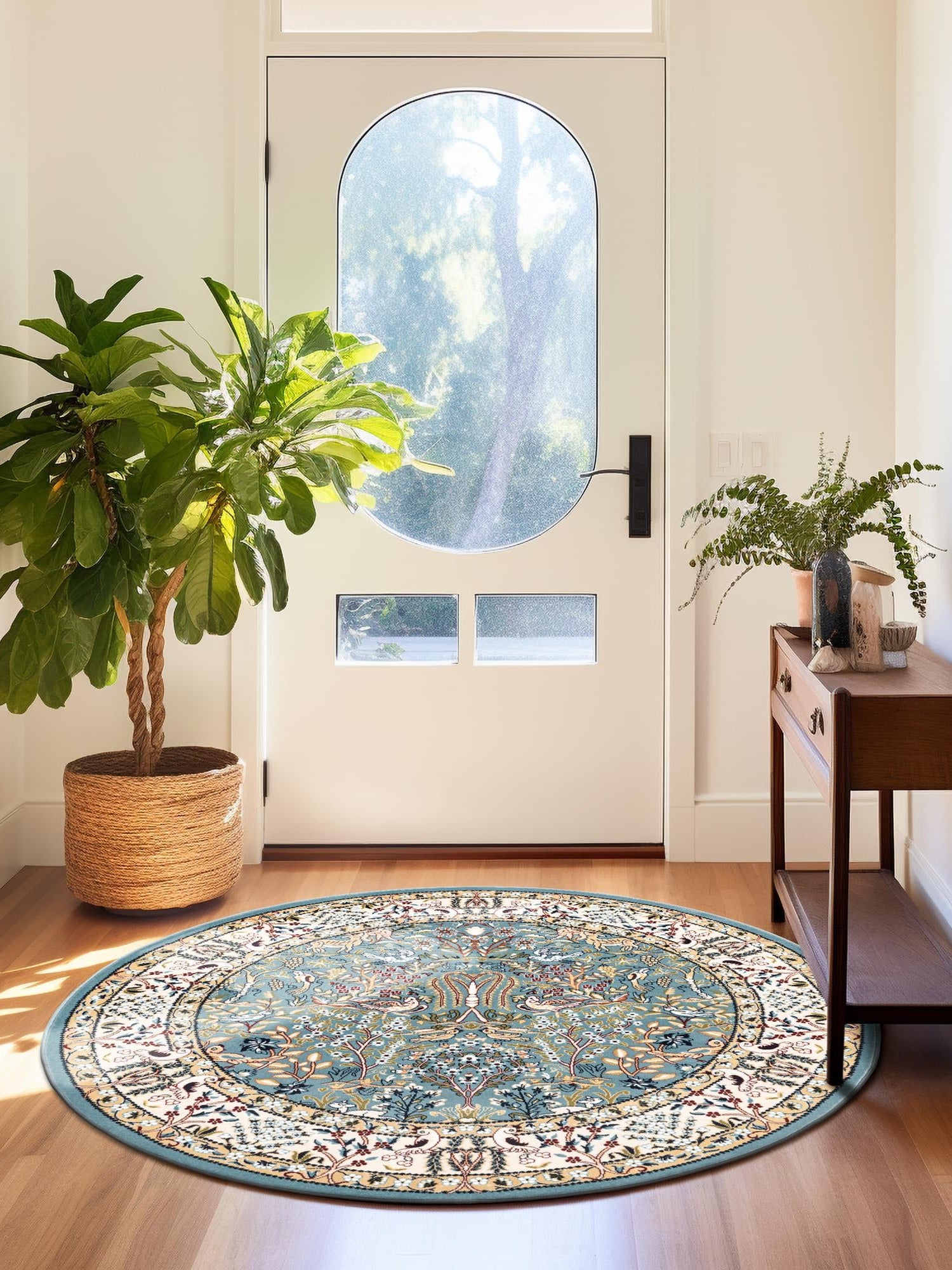 Blue 6' 1 x 6' 1 Narenj Round Area Rug 85% Polypropylene & 15% Polyester Traditional Classic Carpet for Living, Dining, Bedrooms, Office for Sale at Rug Engine