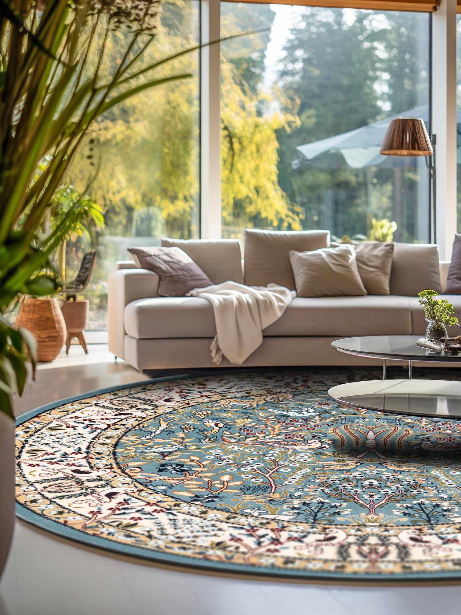 Blue 4' 1 x 4' 1 Narenj Round Area Rug 85% Polypropylene & 15% Polyester Traditional Classic Carpet for Living, Dining, Bedrooms, Office for Sale at Rug Engine