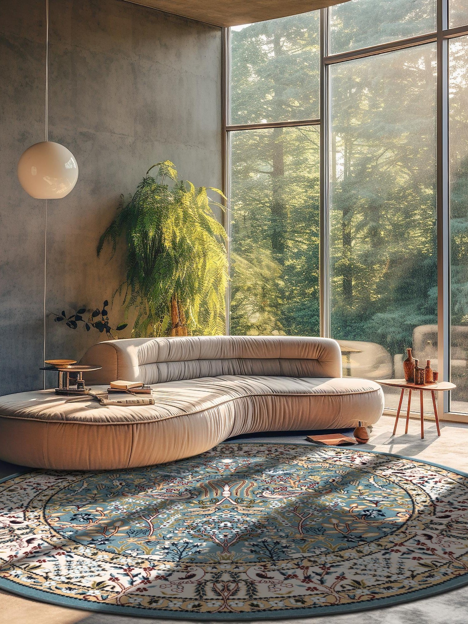 Blue 7' 1 x 7' 1 Narenj Round Area Rug 85% Polypropylene & 15% Polyester Traditional Classic Carpet for Living, Dining, Bedrooms, Office for Sale at Rug Engine