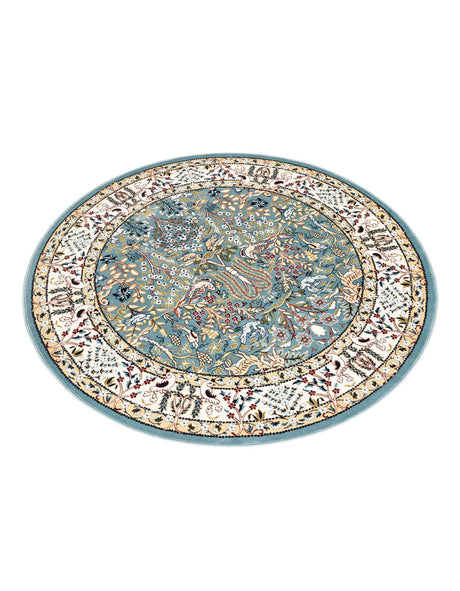 Blue 5' 3 x 5' 3 Narenj Round Area Rug 85% Polypropylene & 15% Polyester Traditional Classic Carpet for Living, Dining, Bedrooms, Office for Sale at Rug Engine
