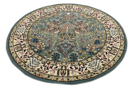 Blue 5' 3 x 5' 3 Narenj Round Area Rug 85% Polypropylene & 15% Polyester Traditional Classic Carpet for Living, Dining, Bedrooms, Office for Sale at Rug Engine
