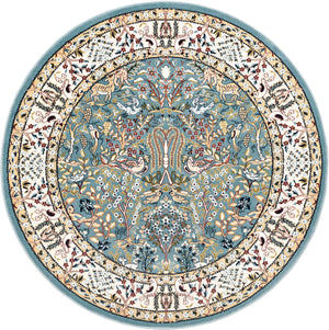 Blue 5' 3 x 5' 3 Narenj Round Area Rug 85% Polypropylene & 15% Polyester Traditional Classic Carpet for Living, Dining, Bedrooms, Office for Sale at Rug Engine
