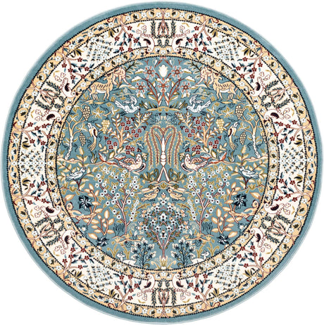 Blue 5' 3 x 5' 3 Narenj Round Area Rug 85% Polypropylene & 15% Polyester Traditional Classic Carpet for Living, Dining, Bedrooms, Office for Sale at Rug Engine