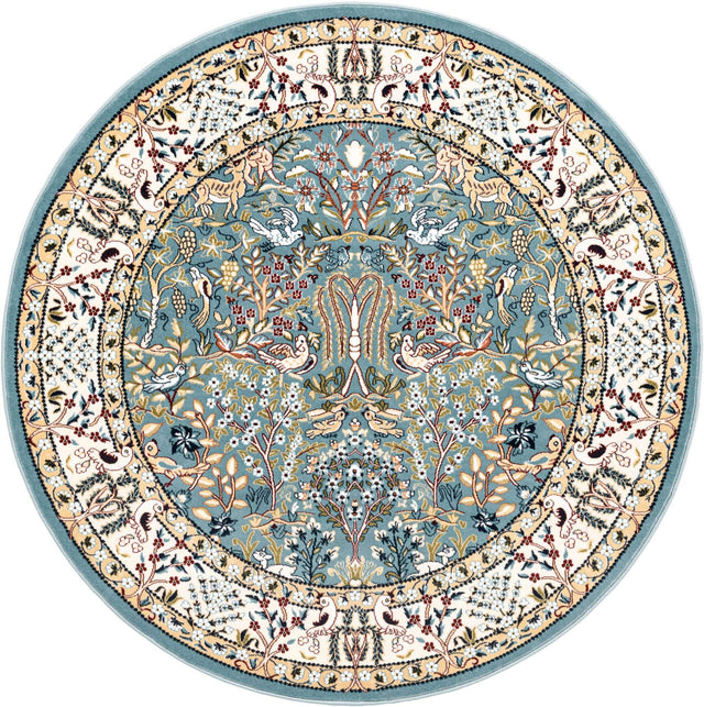Blue 5' 3 x 5' 3 Narenj Round Area Rug 85% Polypropylene & 15% Polyester Traditional Classic Carpet for Living, Dining, Bedrooms, Office for Sale at Rug Engine