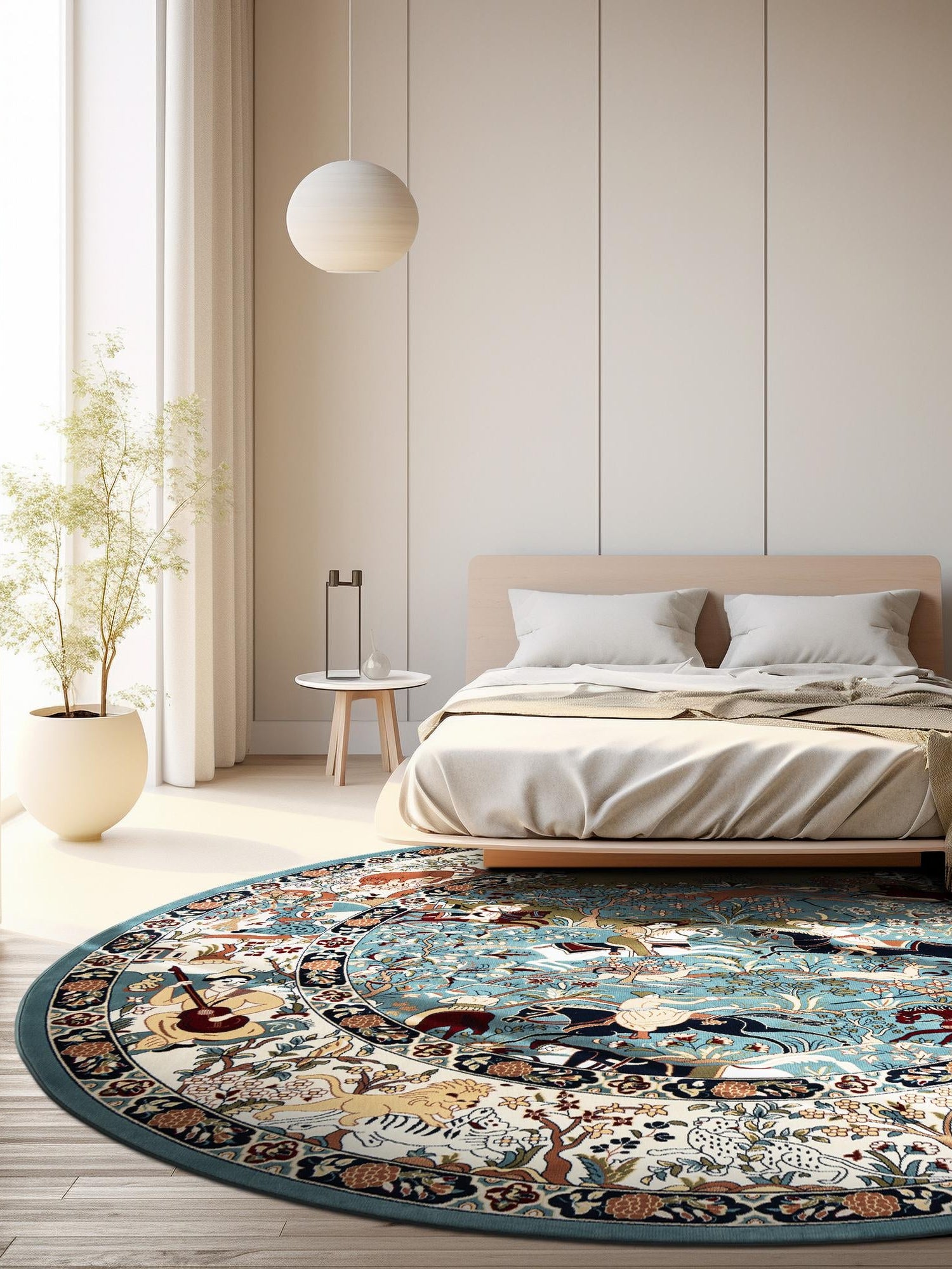 Blue 6' 1 x 6' 1 Narenj Round Area Rug 85% Polypropylene & 15% Polyester Traditional Classic Carpet for Living, Dining, Bedrooms, Office for Sale at Rug Engine