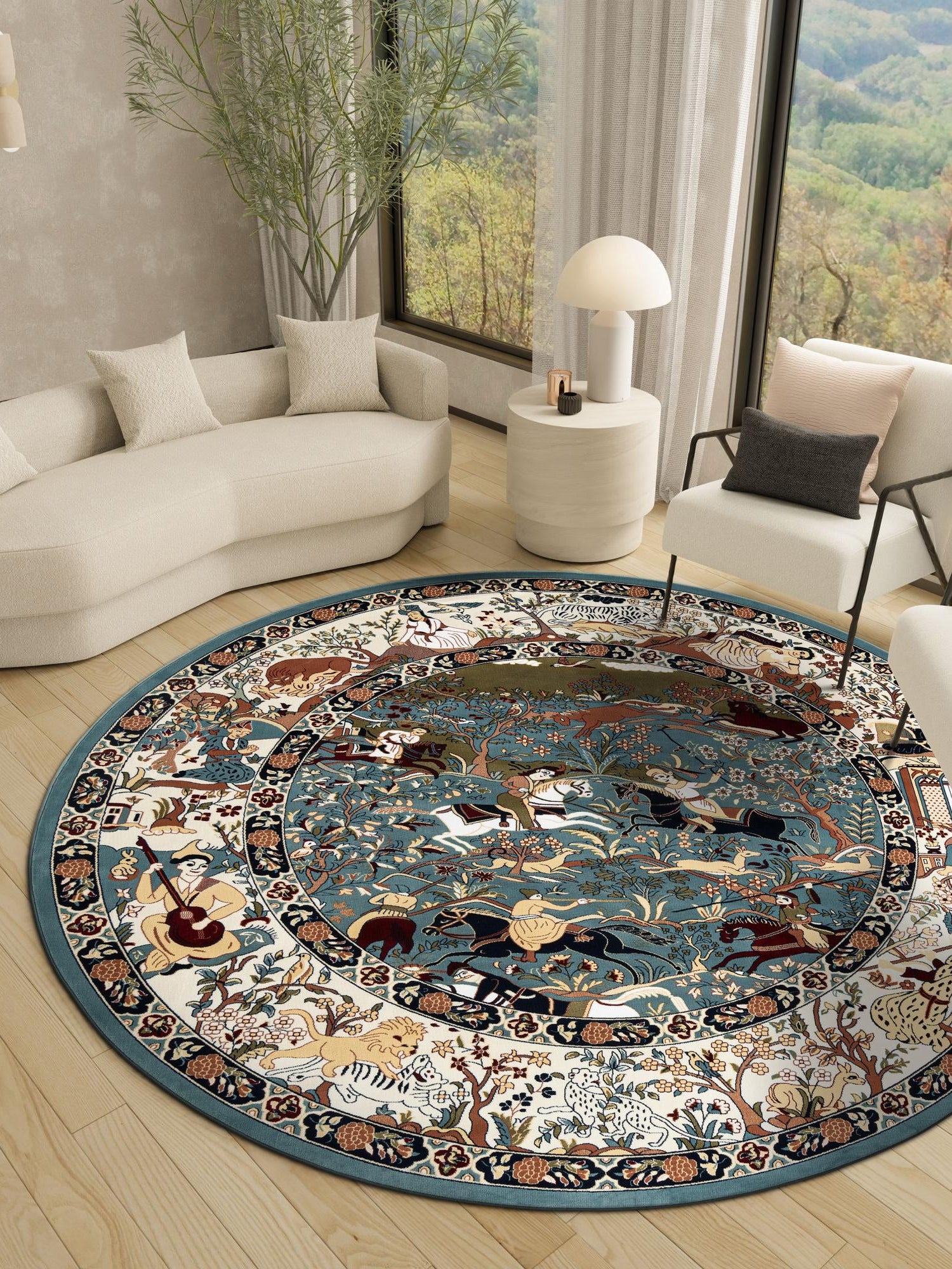 Blue 6' 1 x 6' 1 Narenj Round Area Rug 85% Polypropylene & 15% Polyester Traditional Classic Carpet for Living, Dining, Bedrooms, Office for Sale at Rug Engine