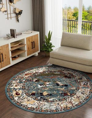 Blue 7' 10 x 7' 10 Narenj Round Area Rug 85% Polypropylene & 15% Polyester Traditional Classic Carpet for Living, Dining, Bedrooms, Office for Sale at Rug Engine
