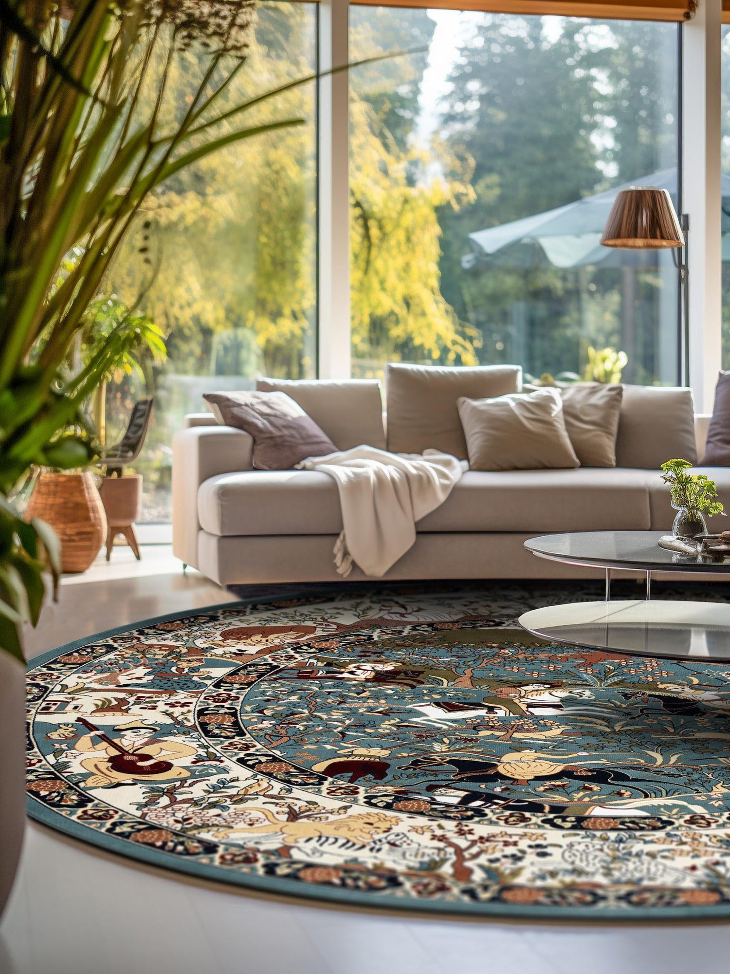 Blue 6' 1 x 6' 1 Narenj Round Area Rug 85% Polypropylene & 15% Polyester Traditional Classic Carpet for Living, Dining, Bedrooms, Office for Sale at Rug Engine