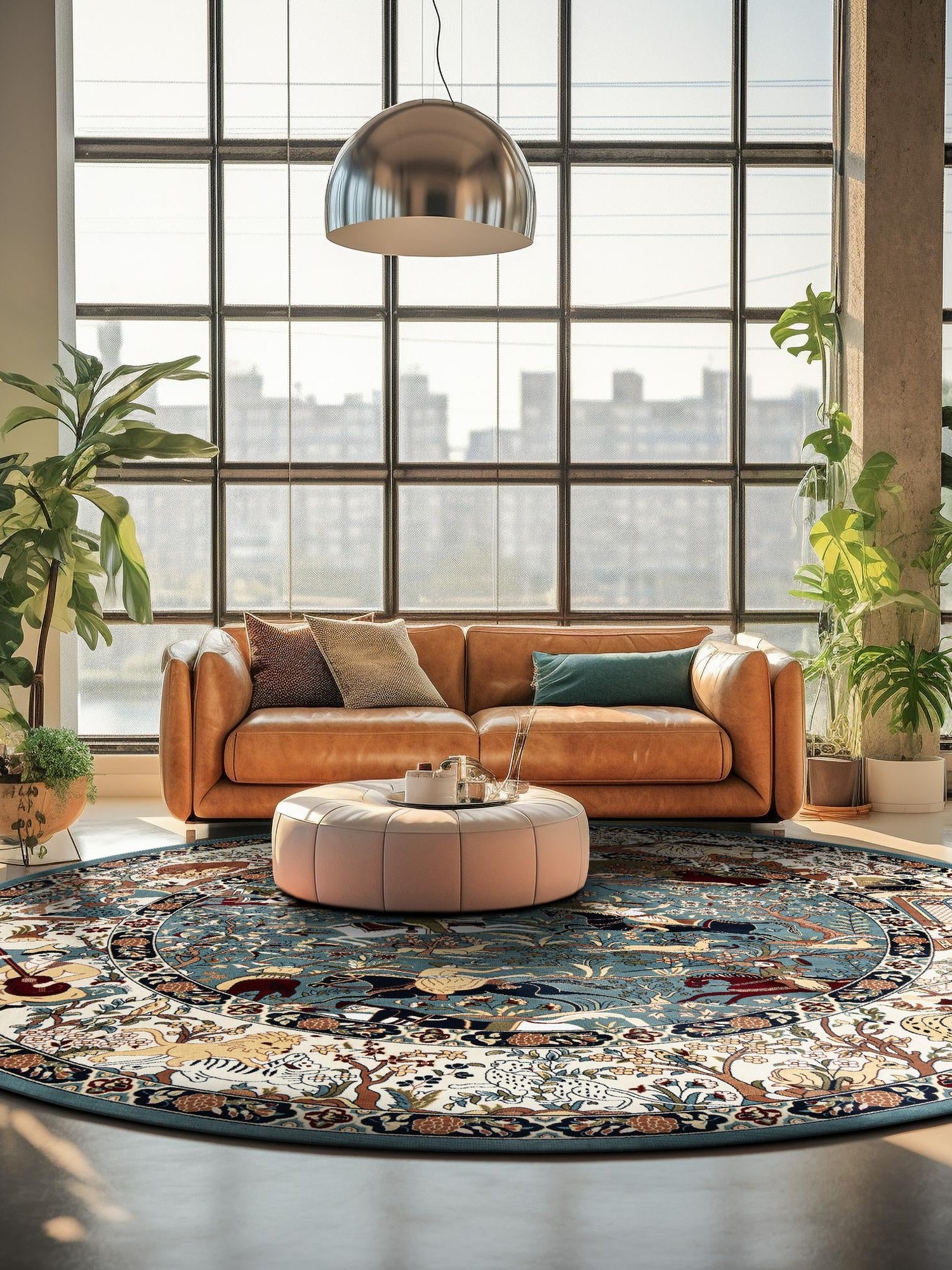 Blue 3' 1 x 3' 1 Narenj Round Area Rug 85% Polypropylene & 15% Polyester Traditional Classic Carpet for Living, Dining, Bedrooms, Office for Sale at Rug Engine