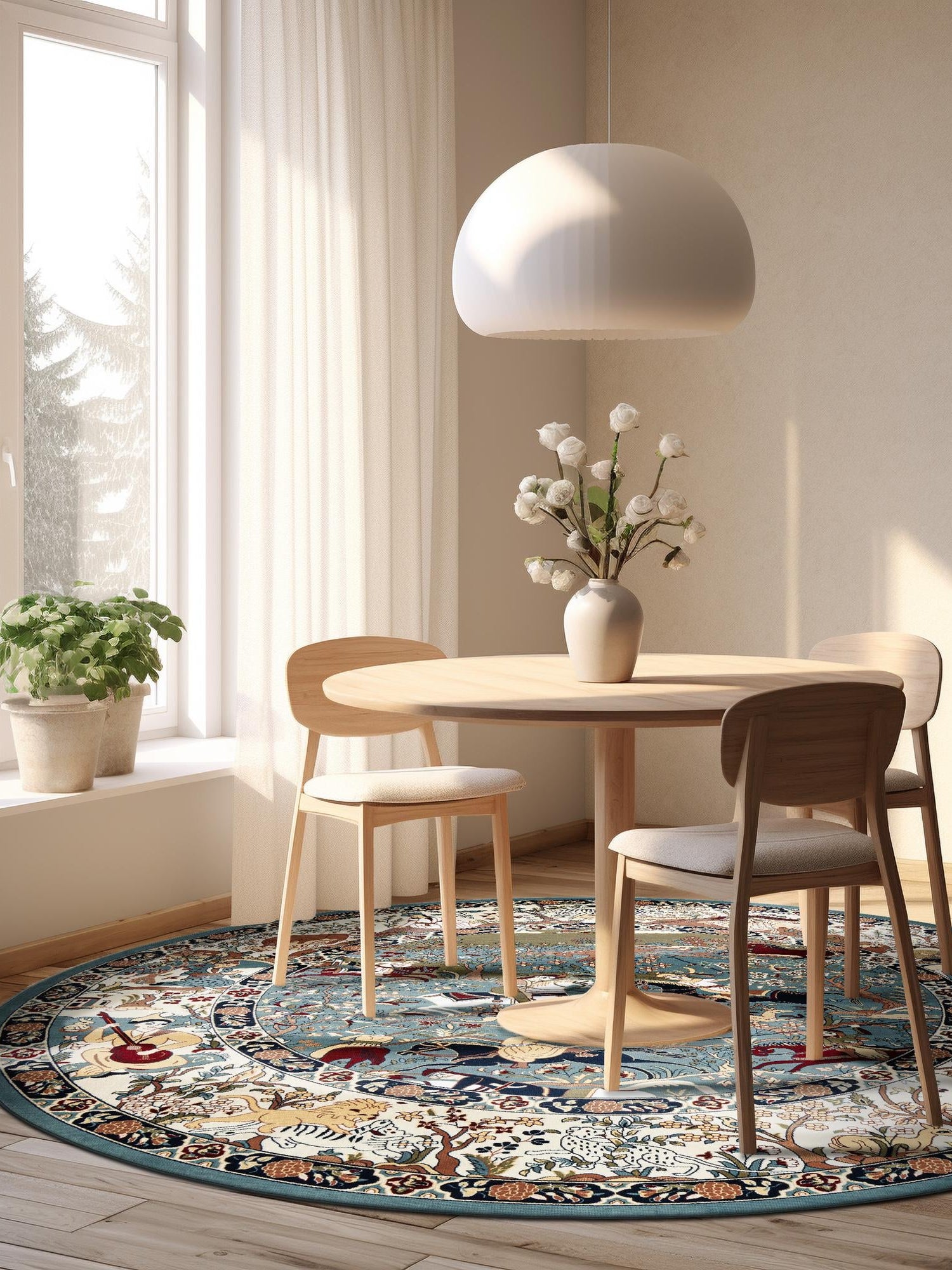 Blue 7' 10 x 7' 10 Narenj Round Area Rug 85% Polypropylene & 15% Polyester Traditional Classic Carpet for Living, Dining, Bedrooms, Office for Sale at Rug Engine