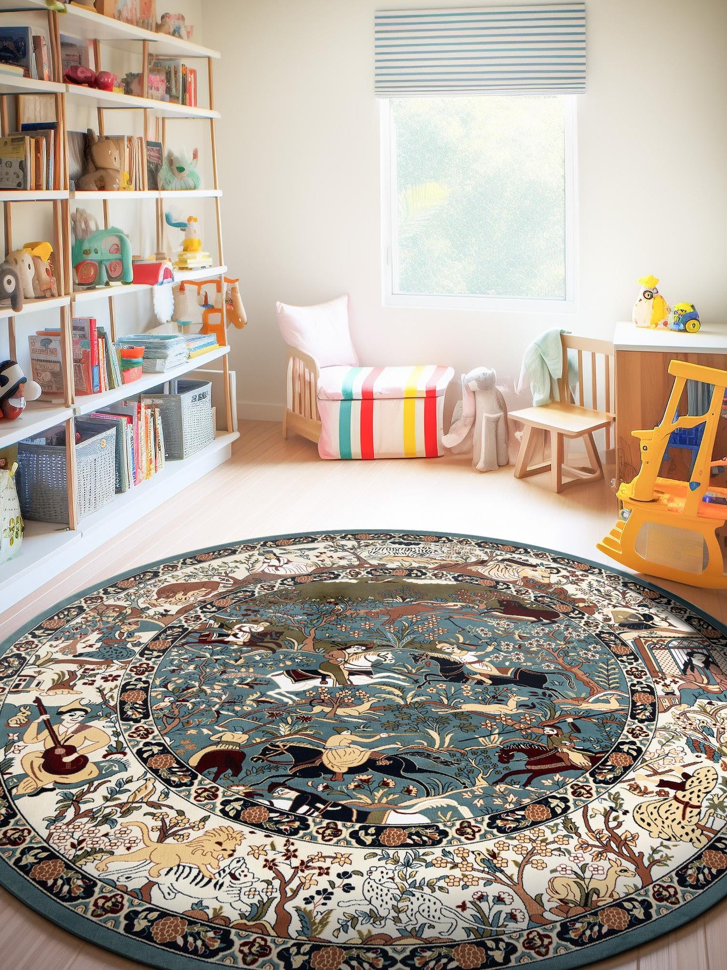 Blue 3' 1 x 3' 1 Narenj Round Area Rug 85% Polypropylene & 15% Polyester Traditional Classic Carpet for Living, Dining, Bedrooms, Office for Sale at Rug Engine