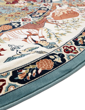 Blue 5' 3 x 5' 3 Narenj Round Area Rug 85% Polypropylene & 15% Polyester Traditional Classic Carpet for Living, Dining, Bedrooms, Office for Sale at Rug Engine