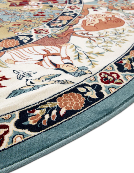 Blue 5' 3 x 5' 3 Narenj Round Area Rug 85% Polypropylene & 15% Polyester Traditional Classic Carpet for Living, Dining, Bedrooms, Office for Sale at Rug Engine