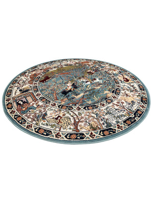 Blue 5' 3 x 5' 3 Narenj Round Area Rug 85% Polypropylene & 15% Polyester Traditional Classic Carpet for Living, Dining, Bedrooms, Office for Sale at Rug Engine