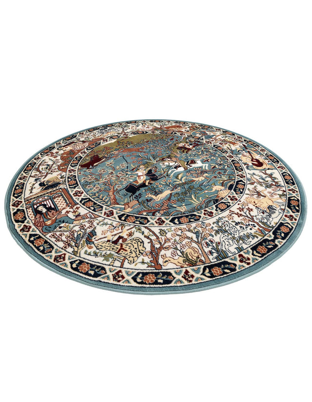 Blue 5' 3 x 5' 3 Narenj Round Area Rug 85% Polypropylene & 15% Polyester Traditional Classic Carpet for Living, Dining, Bedrooms, Office for Sale at Rug Engine