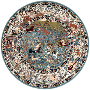 Blue 5' 3 x 5' 3 Narenj Round Area Rug 85% Polypropylene & 15% Polyester Traditional Classic Carpet for Living, Dining, Bedrooms, Office for Sale at Rug Engine