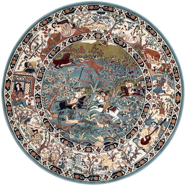 Blue 5' 3 x 5' 3 Narenj Round Area Rug 85% Polypropylene & 15% Polyester Traditional Classic Carpet for Living, Dining, Bedrooms, Office for Sale at Rug Engine