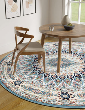 Blue 6' 1 x 6' 1 Narenj Round Area Rug 85% Polypropylene & 15% Polyester Traditional Classic Carpet for Living, Dining, Bedrooms, Office for Sale at Rug Engine