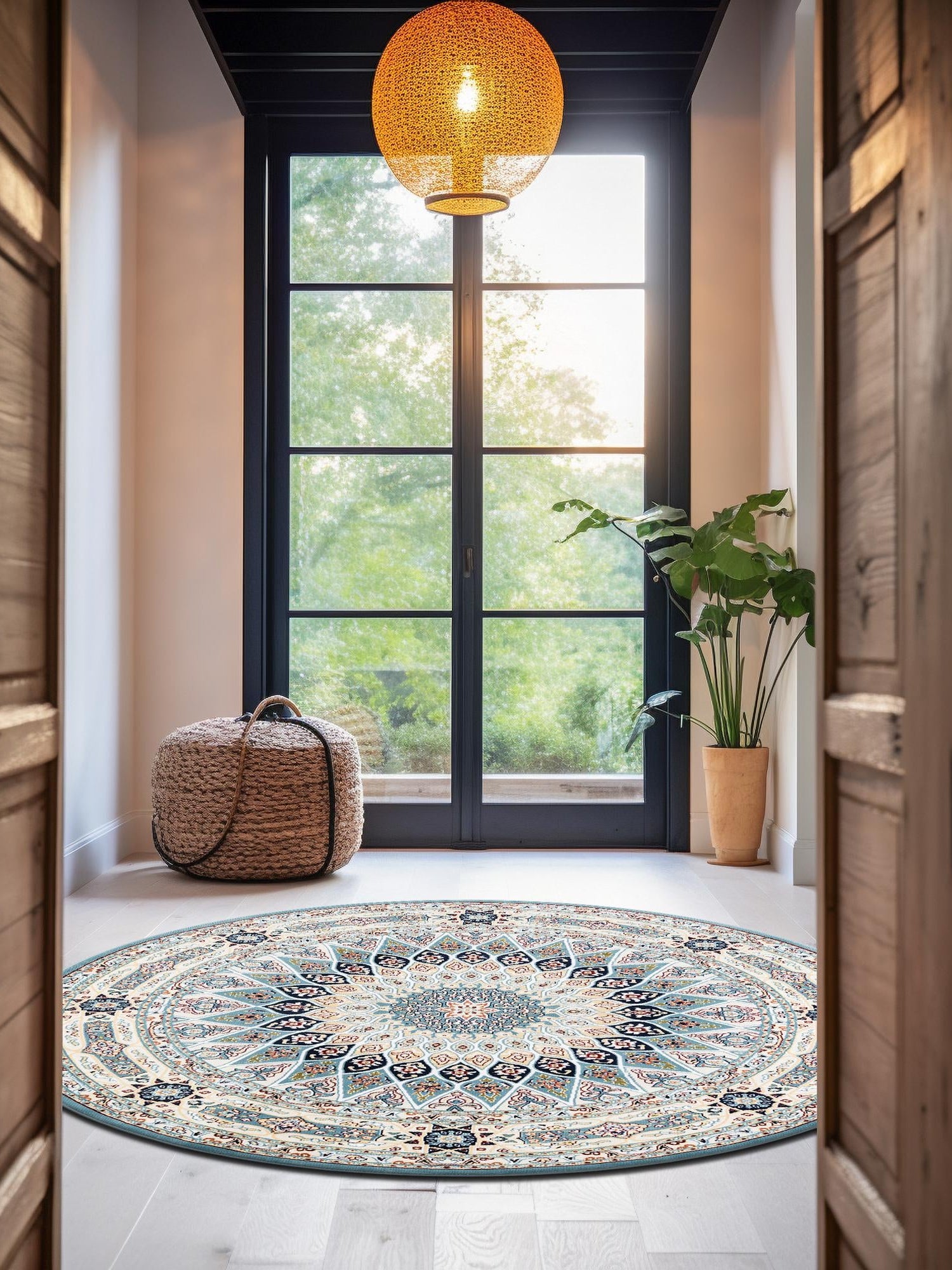 Blue 6' 1 x 6' 1 Narenj Round Area Rug 85% Polypropylene & 15% Polyester Traditional Classic Carpet for Living, Dining, Bedrooms, Office for Sale at Rug Engine