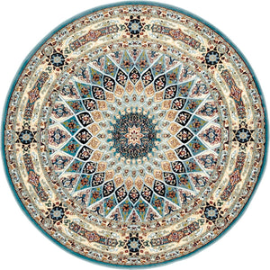 Blue 5' 3 x 5' 3 Narenj Round Area Rug 85% Polypropylene & 15% Polyester Traditional Classic Carpet for Living, Dining, Bedrooms, Office for Sale at Rug Engine