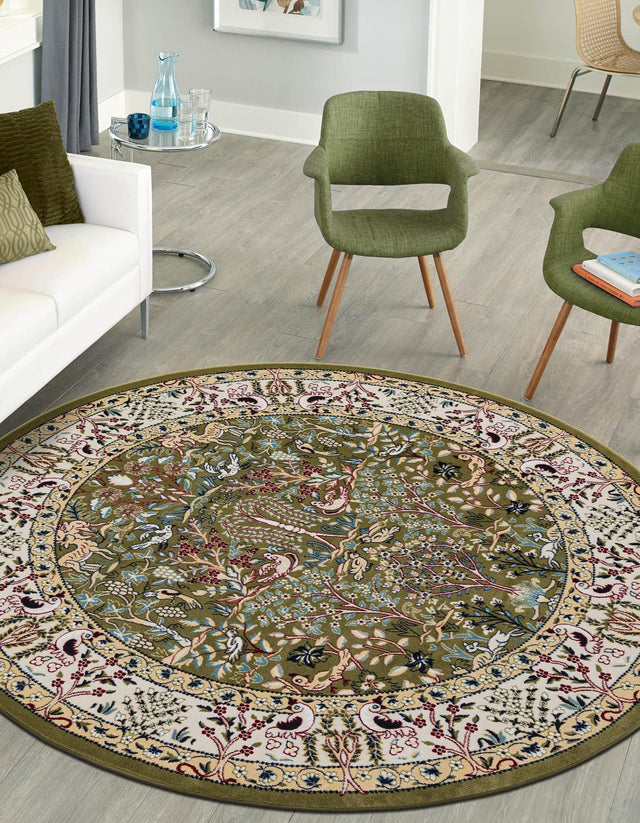 Green 6' 1 x 6' 1 Narenj Round Area Rug 85% Polypropylene & 15% Polyester Traditional Classic Carpet for Living, Dining, Bedrooms, Office for Sale at Rug Engine