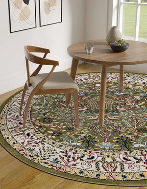 Green 7' 1 x 7' 1 Narenj Round Area Rug 85% Polypropylene & 15% Polyester Traditional Classic Carpet for Living, Dining, Bedrooms, Office for Sale at Rug Engine