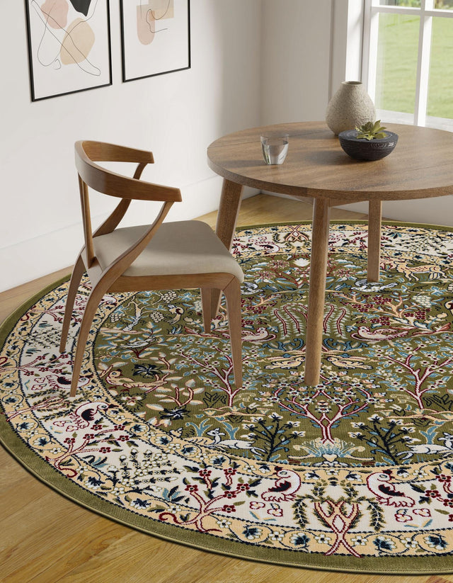 Green 10' x 10' Narenj Round Area Rug 85% Polypropylene & 15% Polyester Traditional Classic Carpet for Living, Dining, Bedrooms, Office for Sale at Rug Engine