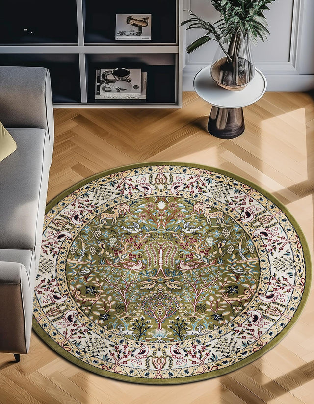 Green 6' 1 x 6' 1 Narenj Round Area Rug 85% Polypropylene & 15% Polyester Traditional Classic Carpet for Living, Dining, Bedrooms, Office for Sale at Rug Engine